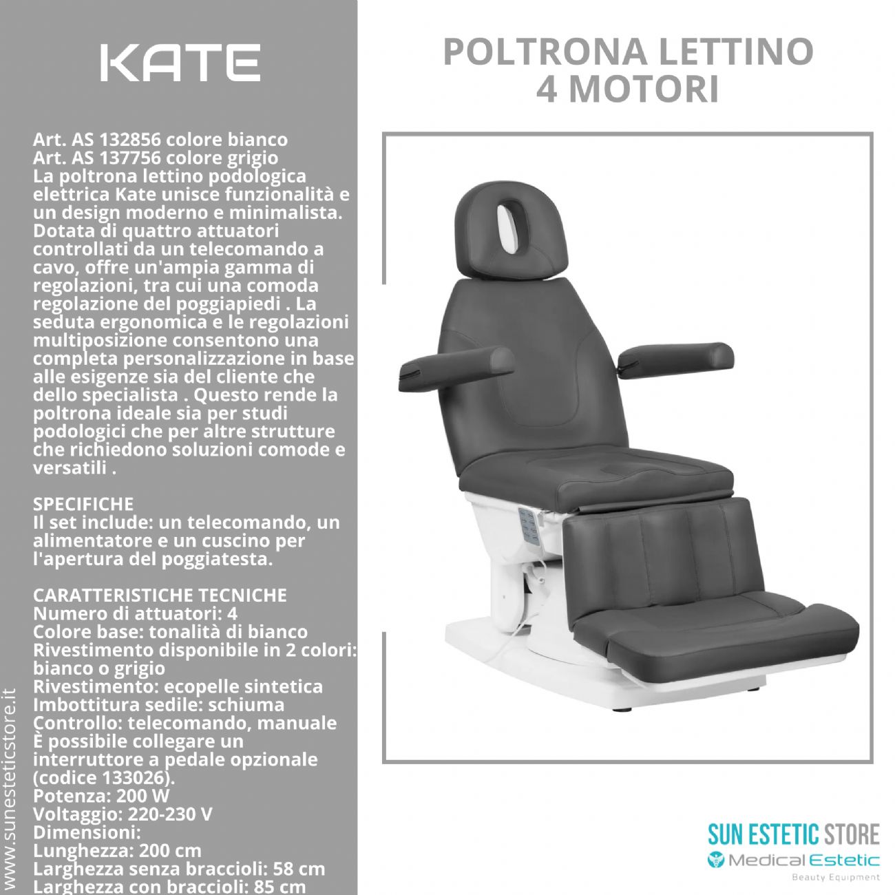 Kate poltrona lettino podologica 4 motori