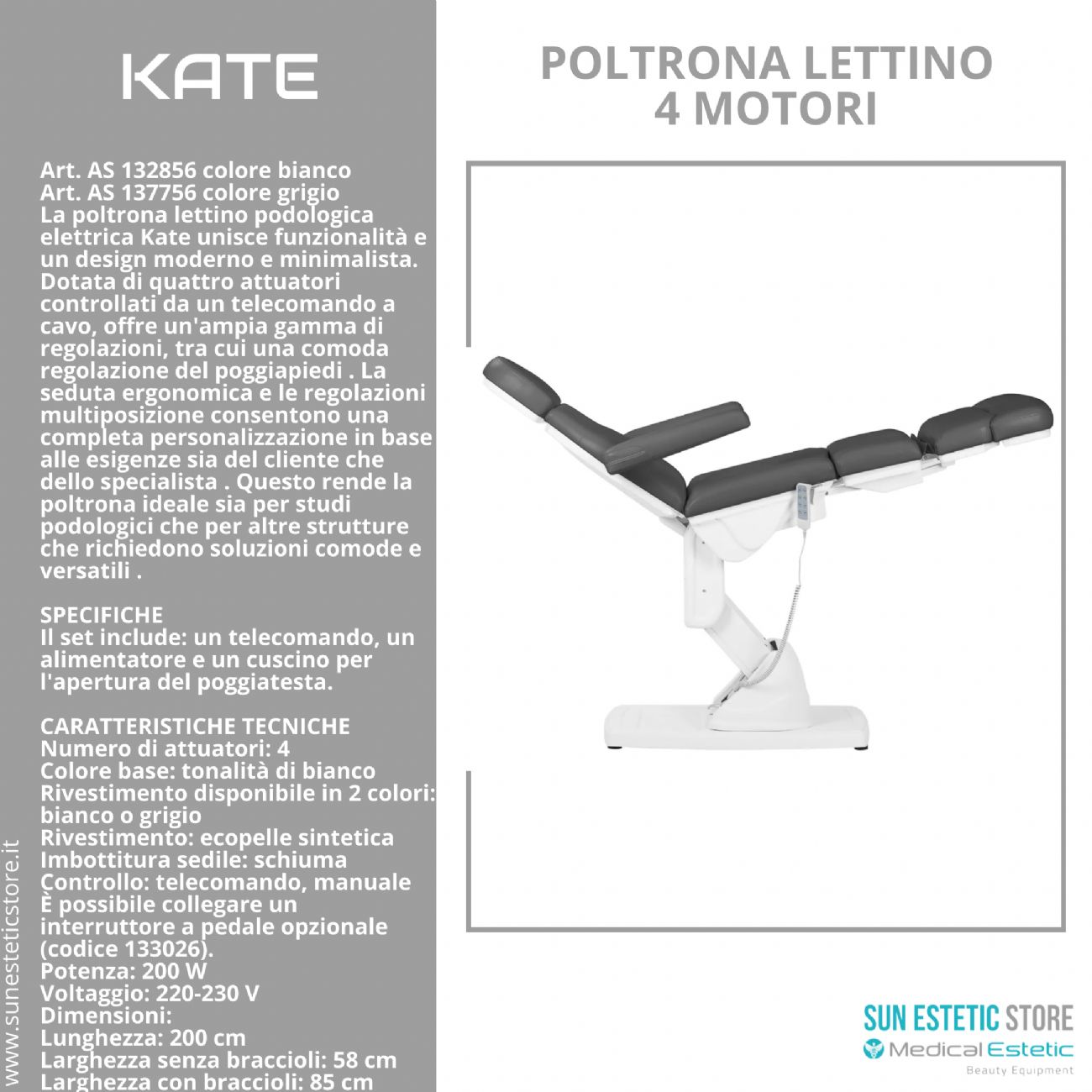 Kate poltrona lettino podologica 4 motori
