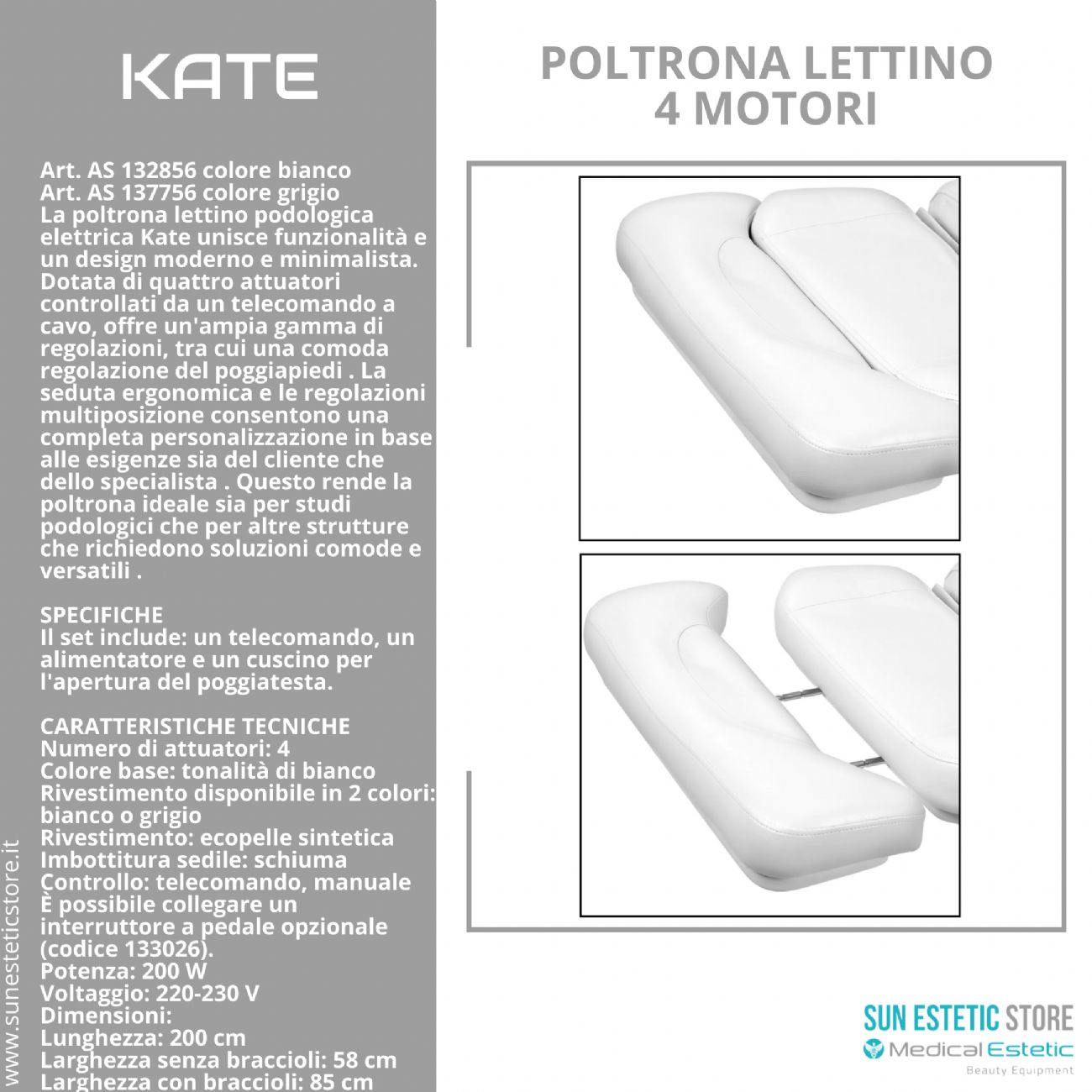 Kate poltrona lettino podologica 4 motori