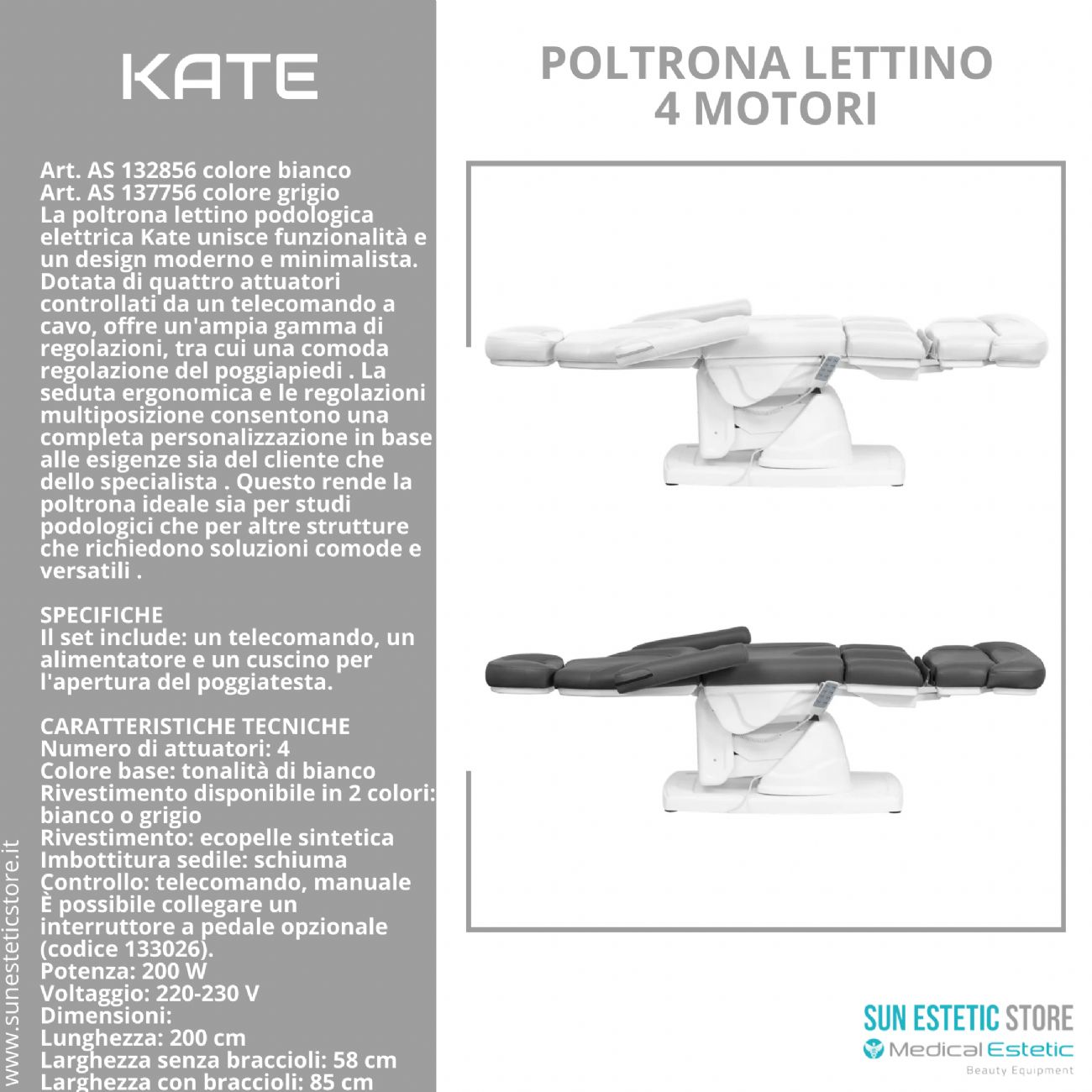 Kate poltrona lettino podologica 4 motori