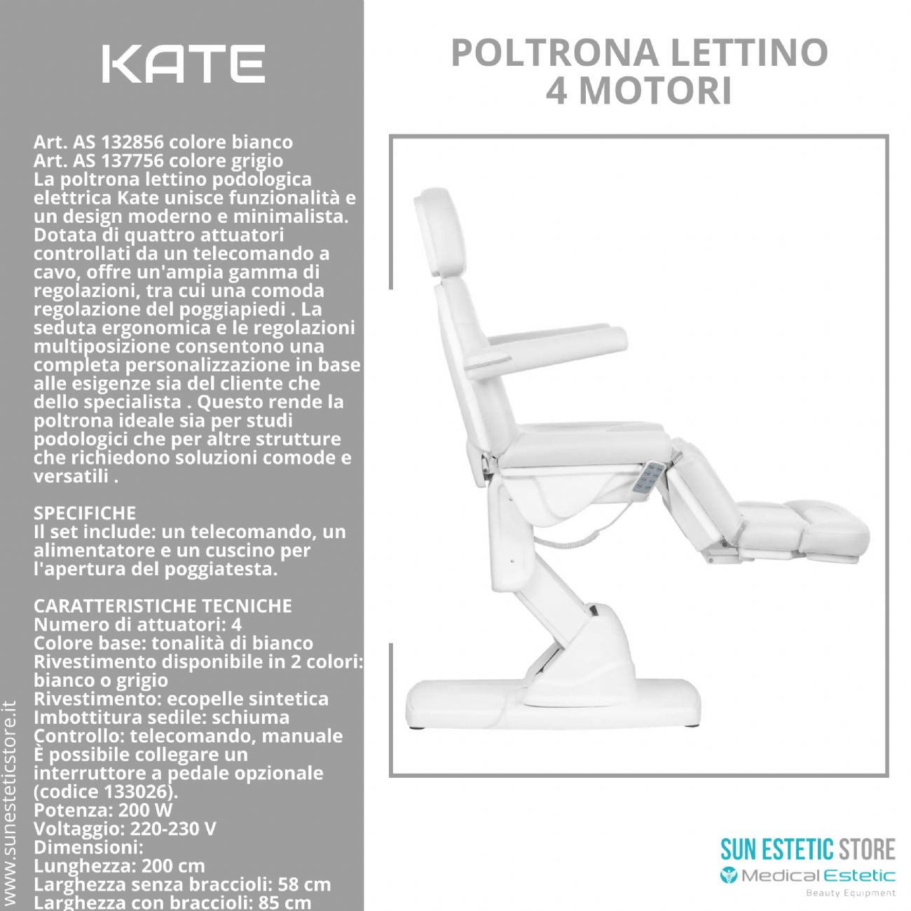 Kate poltrona lettino podologica 4 motori