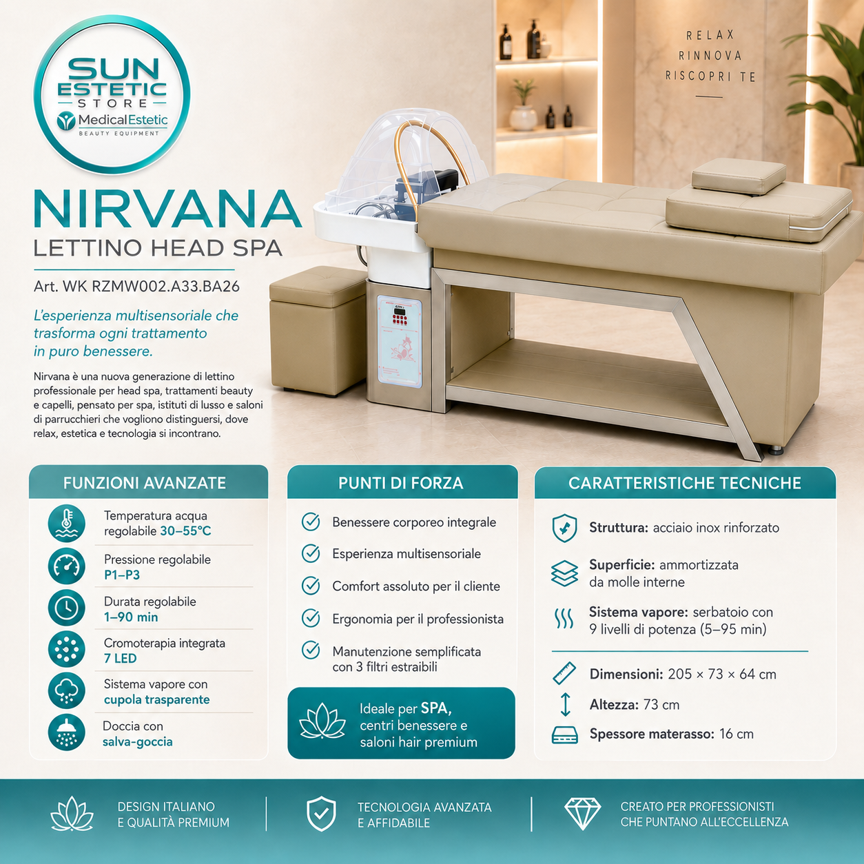 Nirvana lettino trattamenti head spa parrucchiere