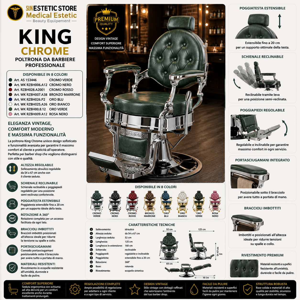 King Chrome poltrona barbiere barber shop
