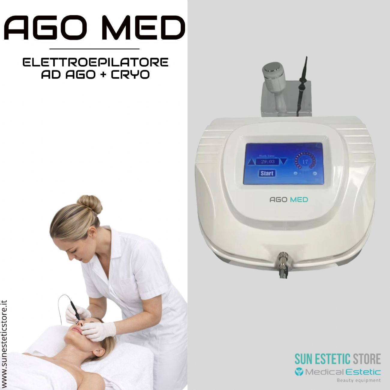 Ago Med elettropepilatore 2 in 1 ad elettrolisi con manipolo freddo