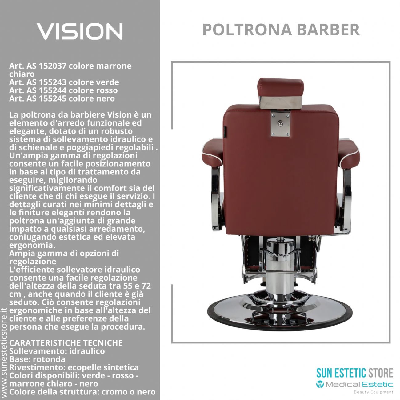 Vision Poltrona barbiere barber shop in varie tonalità