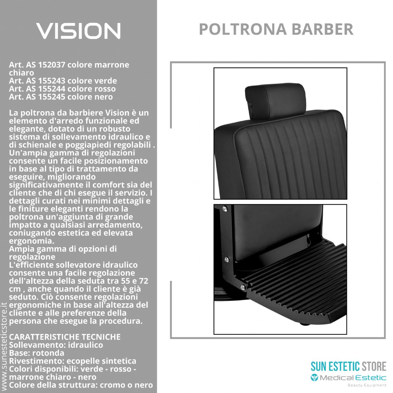 Vision Poltrona barbiere barber shop in varie tonalità