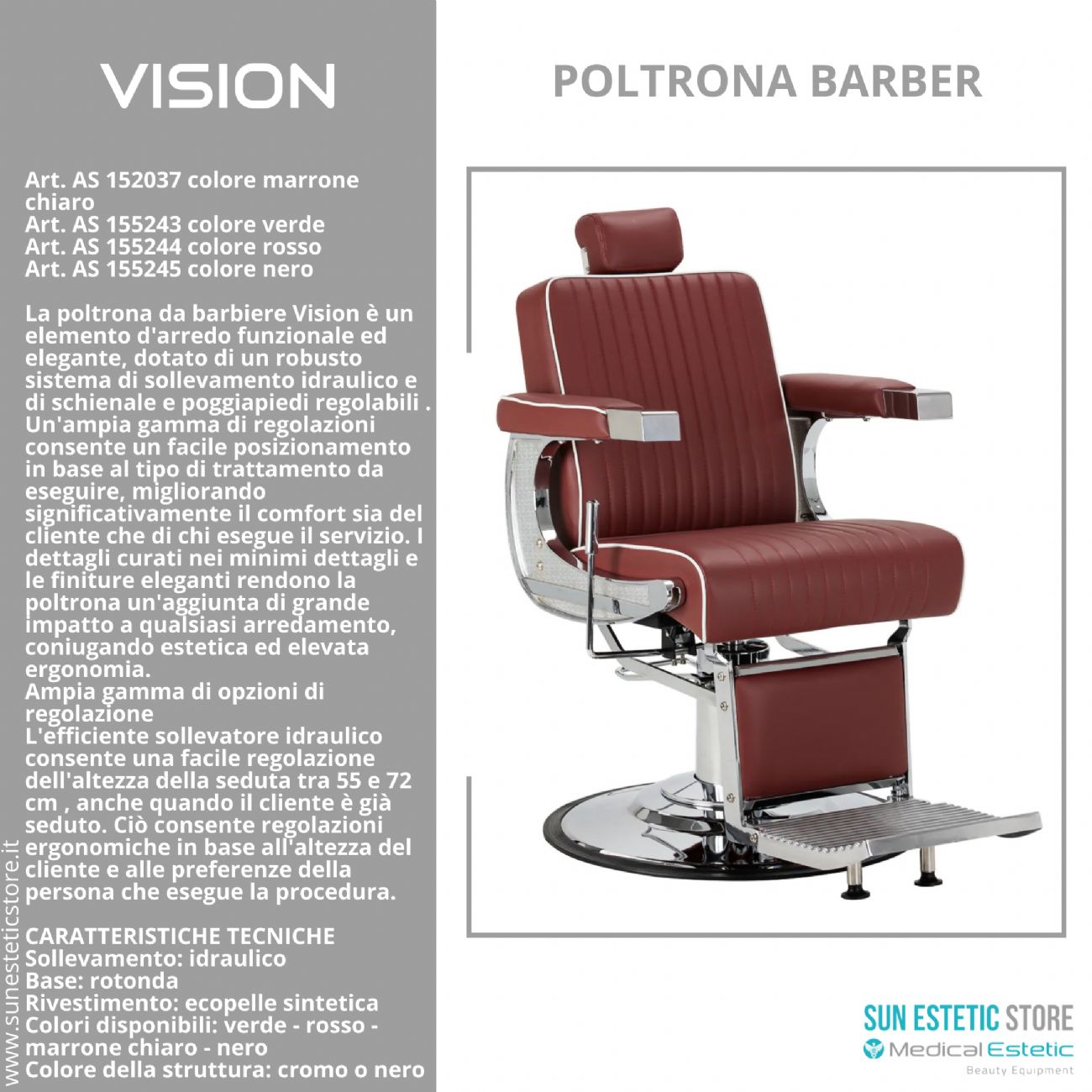 Vision Poltrona barbiere barber shop in varie tonalità