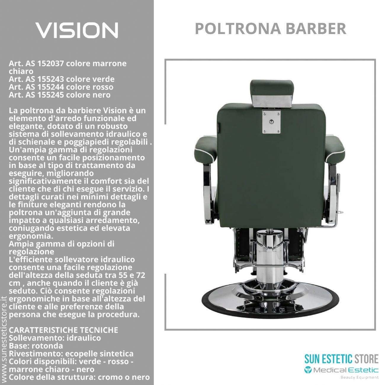 Vision Poltrona barbiere barber shop in varie tonalità