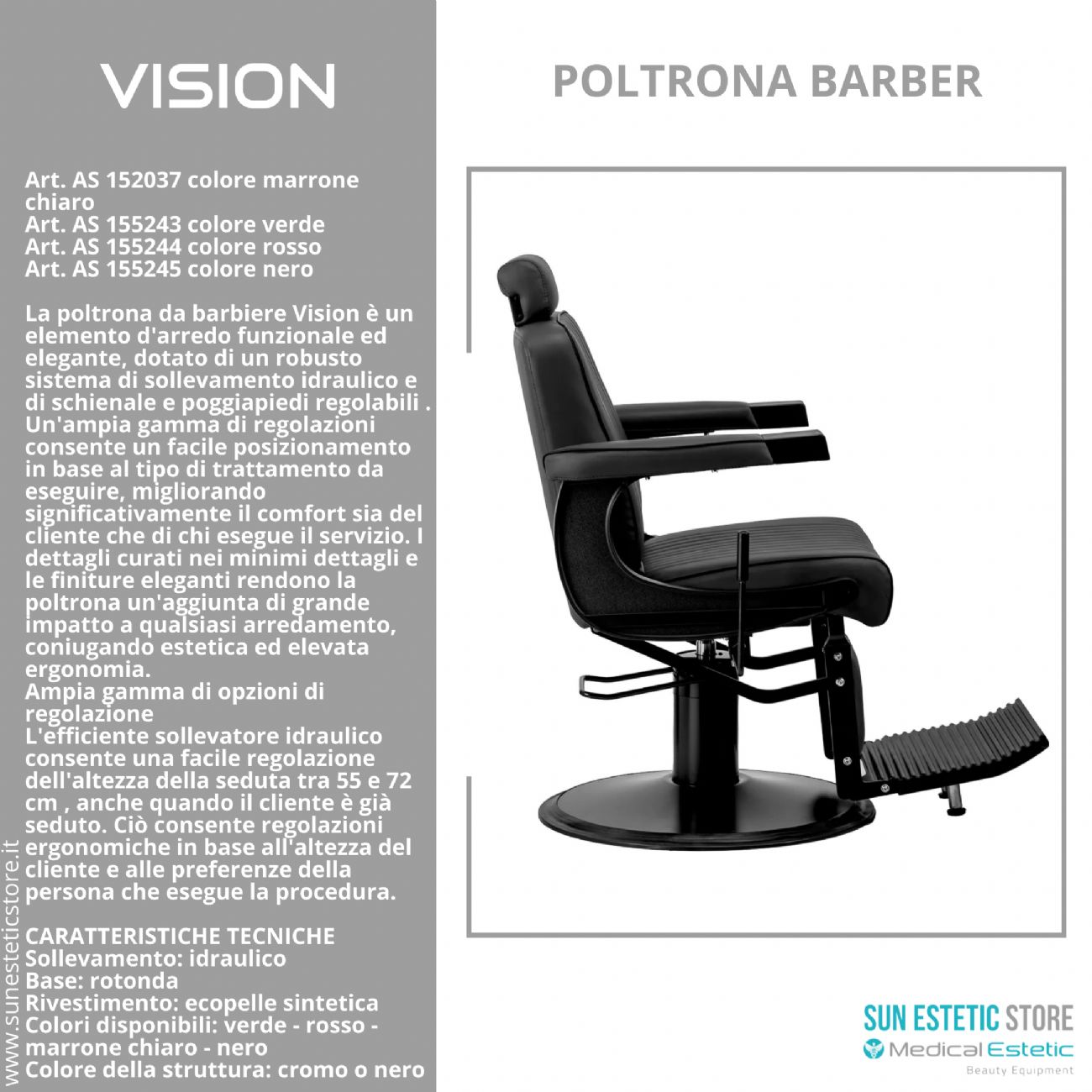 Vision Poltrona barbiere barber shop in varie tonalità