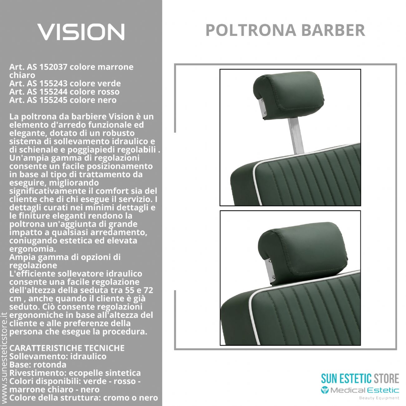 Vision Poltrona barbiere barber shop in varie tonalità