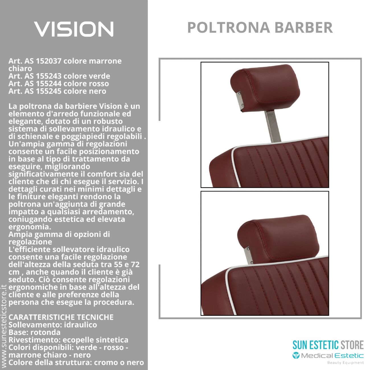 Vision Poltrona barbiere barber shop in varie tonalità