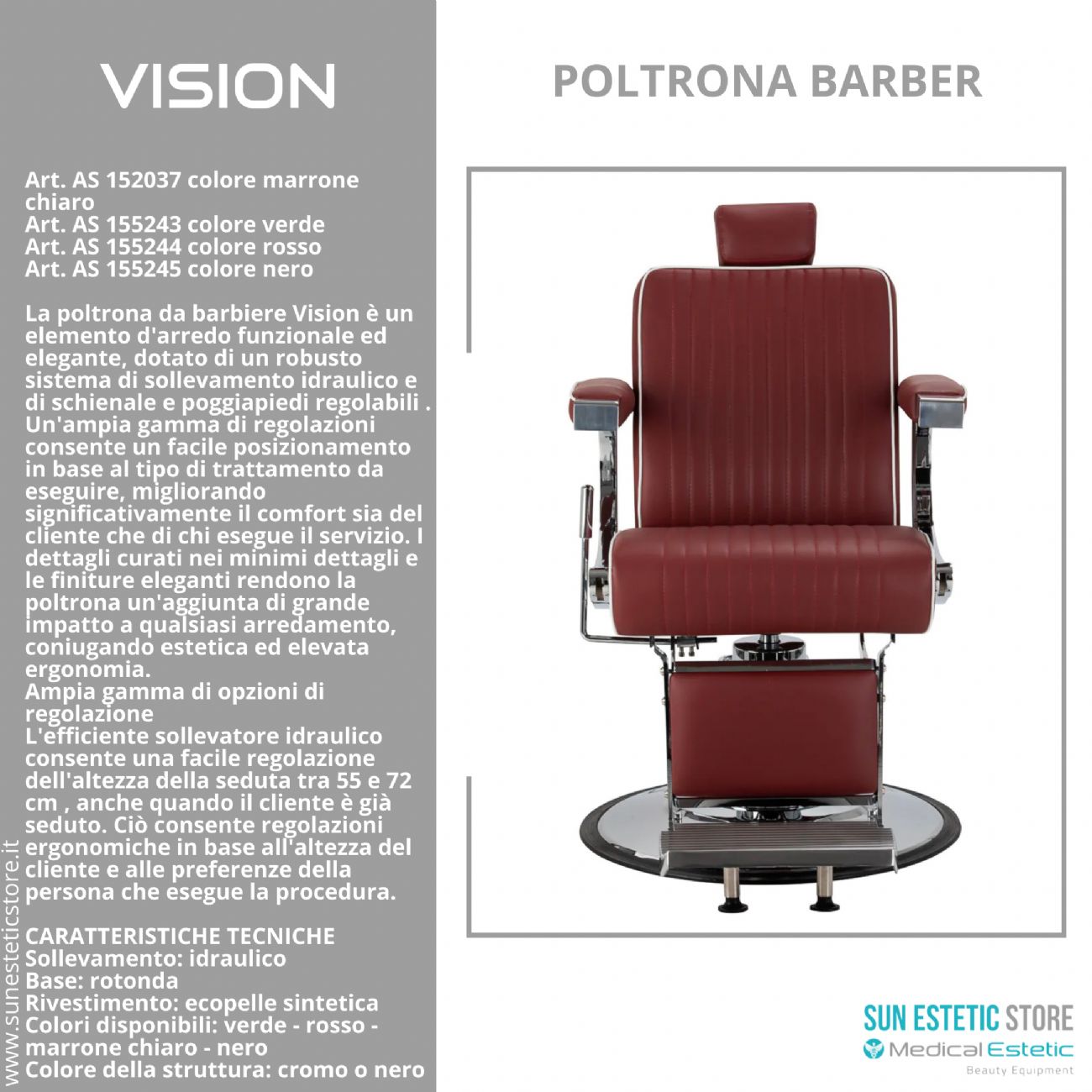 Vision Poltrona barbiere barber shop in varie tonalità