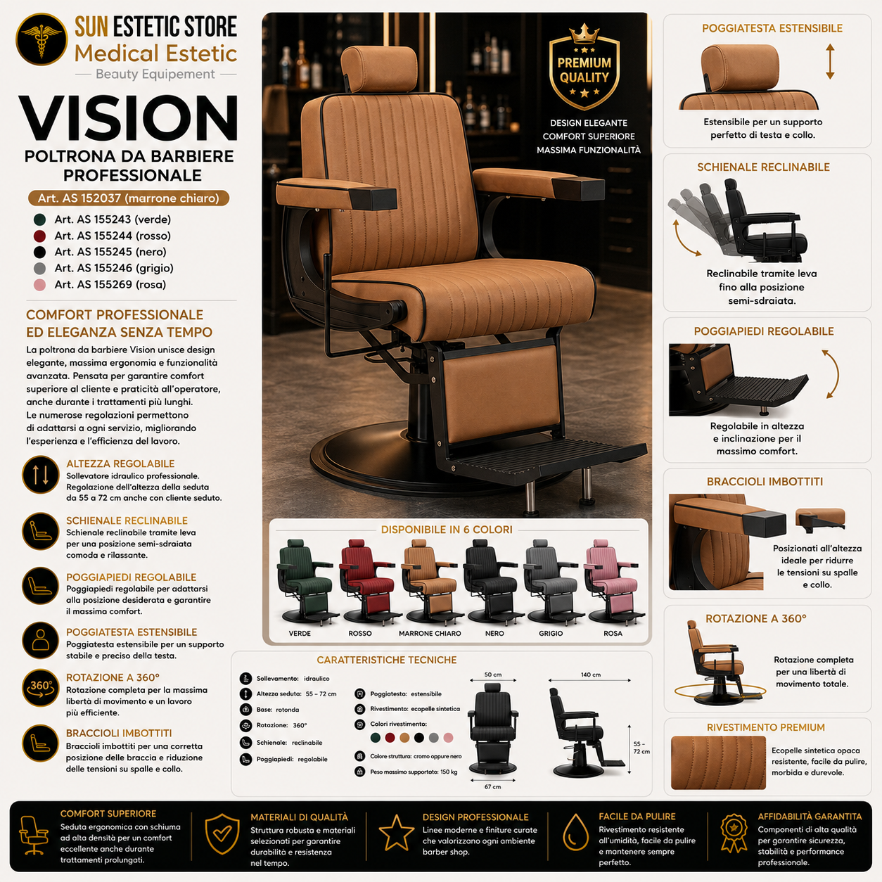 Vision Poltrona barbiere barber shop in varie tonalità