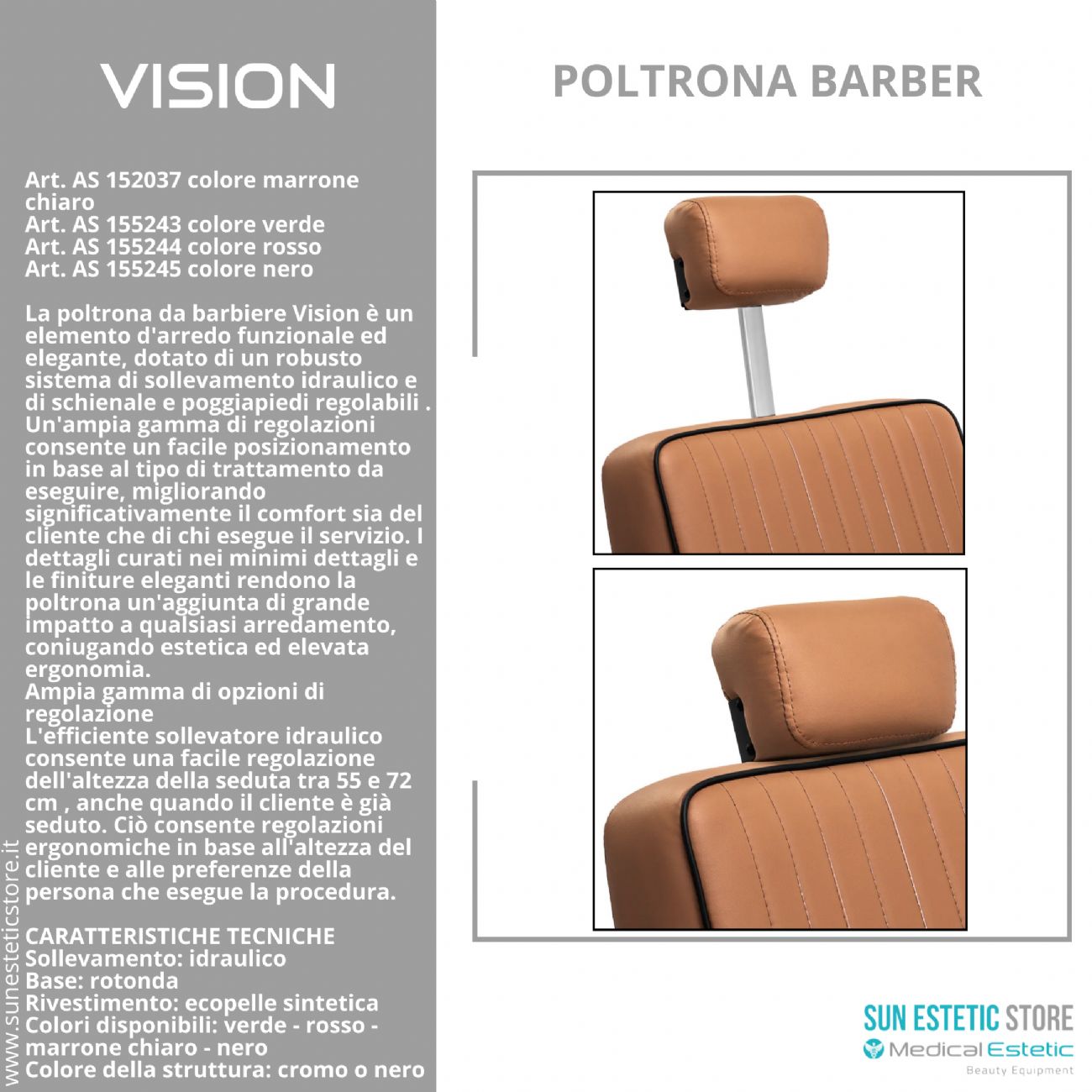 Vision Poltrona barbiere barber shop in varie tonalità