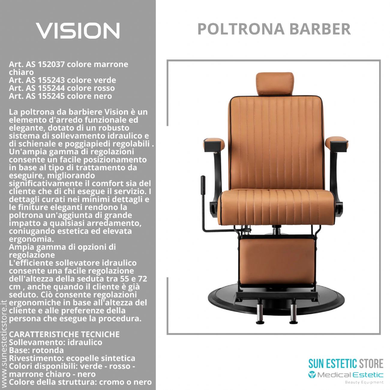 Vision Poltrona barbiere barber shop in varie tonalità