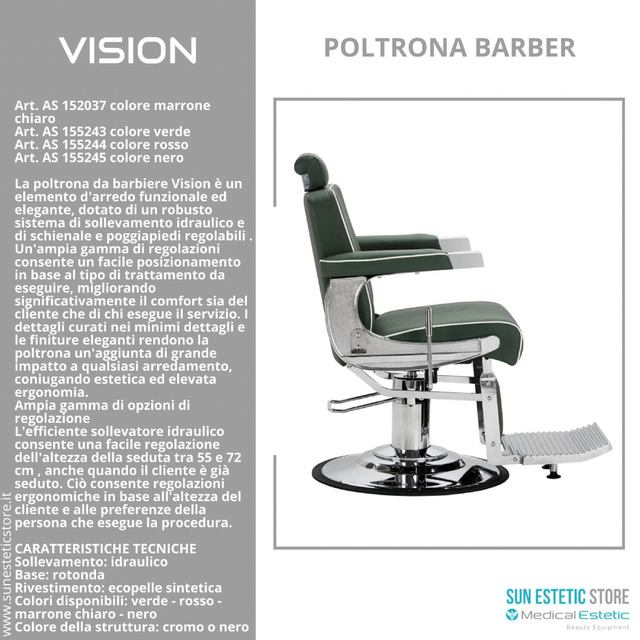 Vision Poltrona barbiere barber shop in varie tonalità