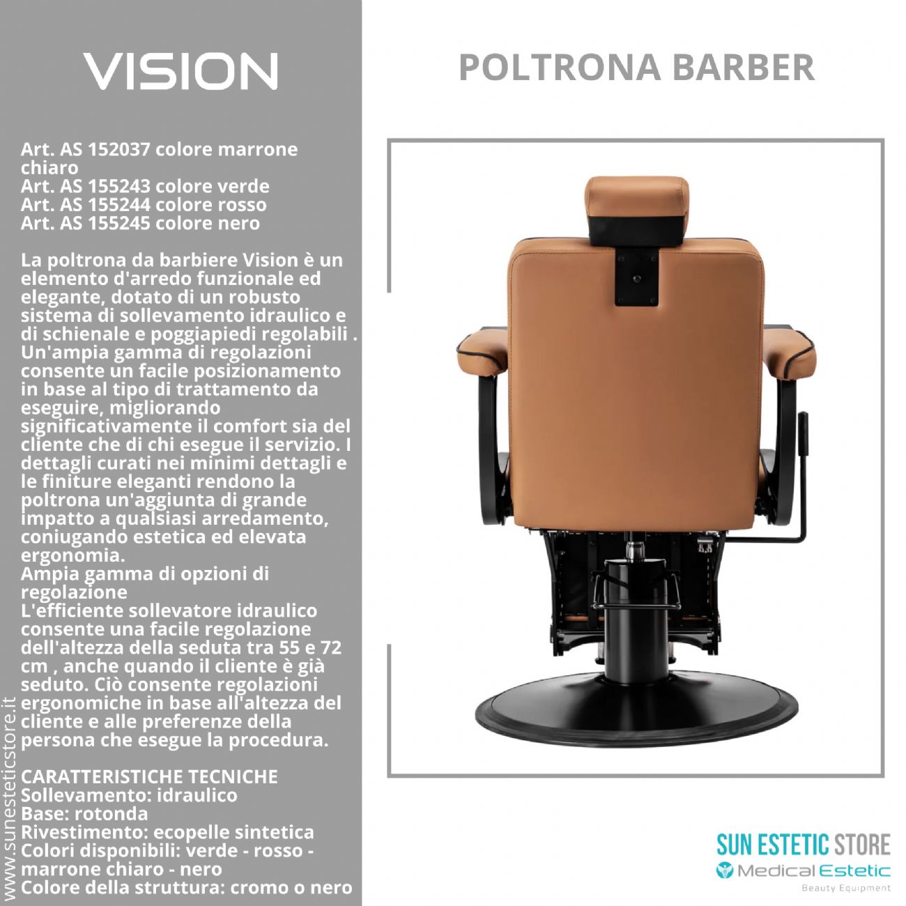 Vision Poltrona barbiere barber shop in varie tonalità