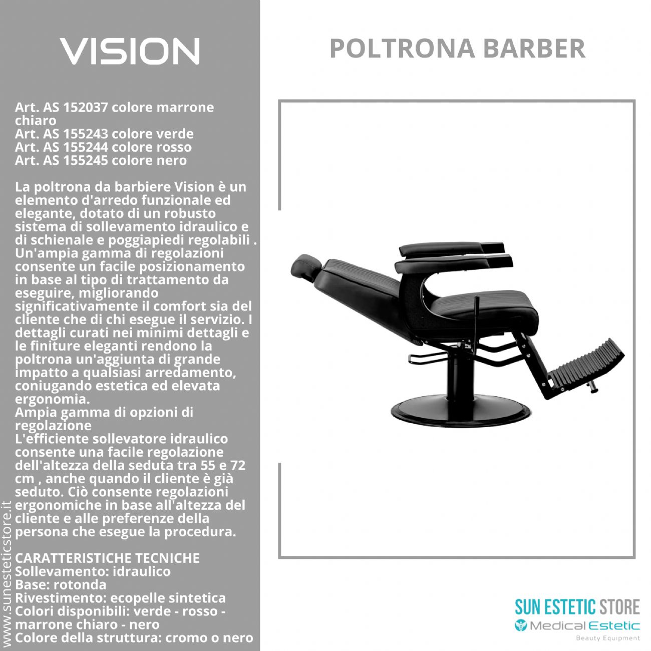 Vision Poltrona barbiere barber shop in varie tonalità