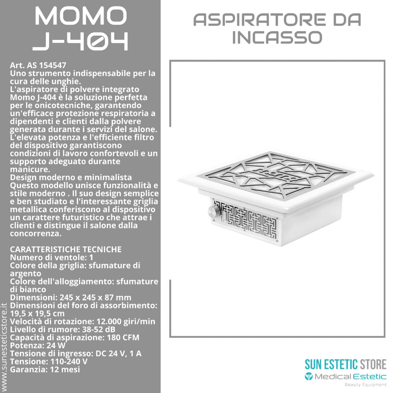 Momo J-404 aspiratore da incasso tavolino nails
