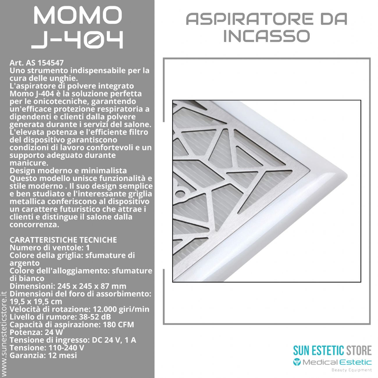 Momo J-404 aspiratore da incasso tavolino nails