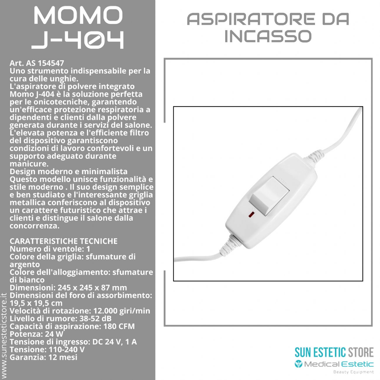 Momo J-404 aspiratore da incasso tavolino nails