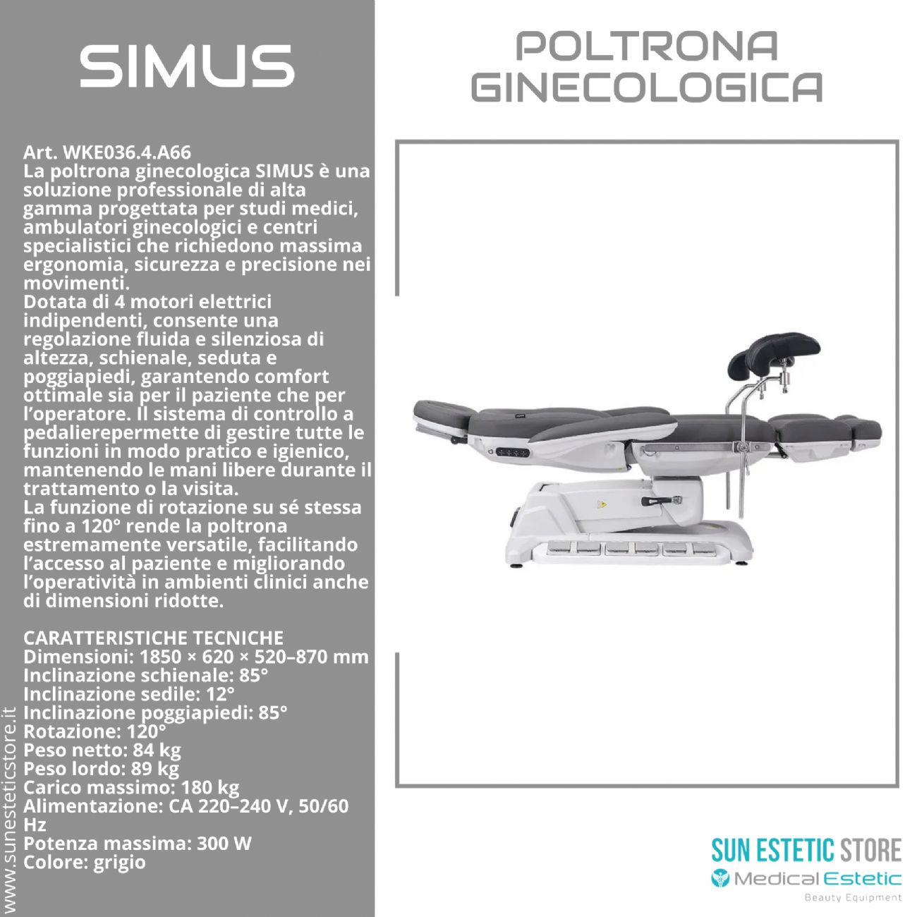 Simus poltrona lettino ginecologica 4 motori