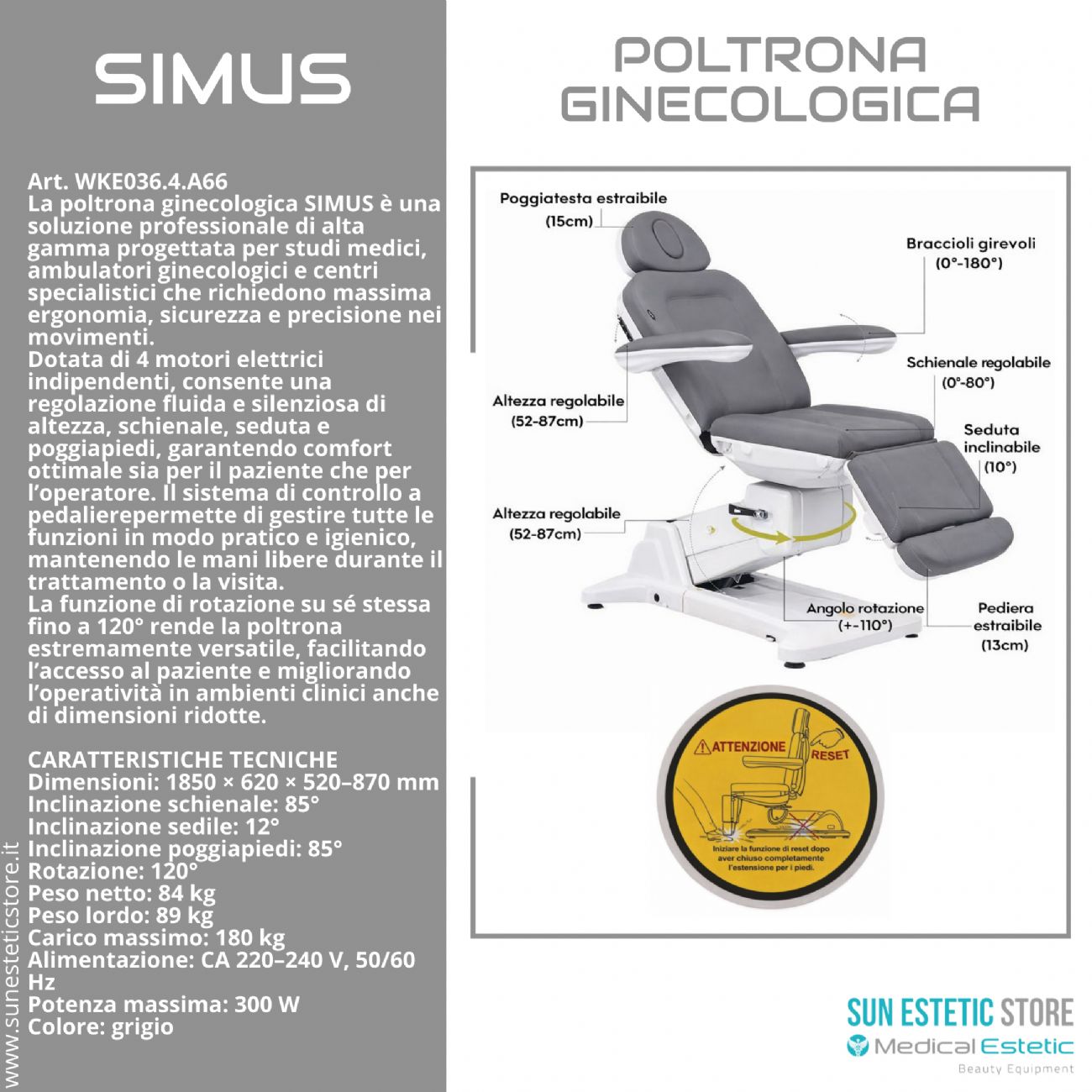 Simus poltrona lettino ginecologica 4 motori