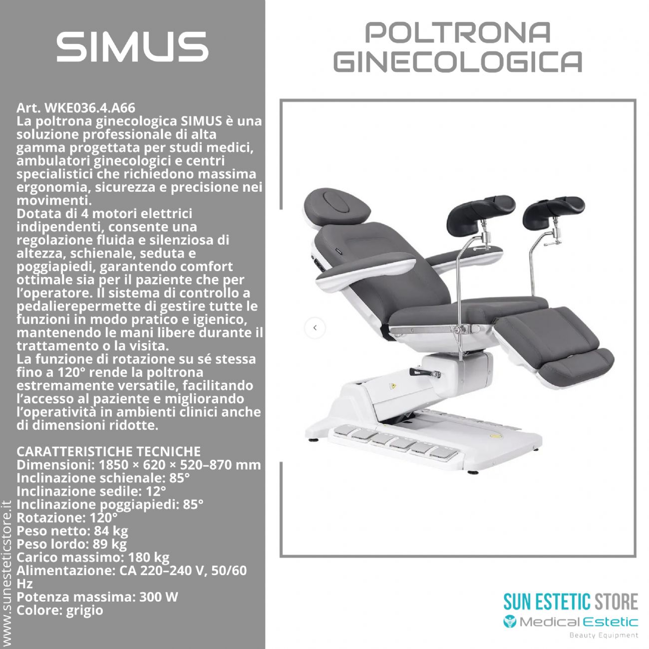 Simus poltrona lettino ginecologica 4 motori