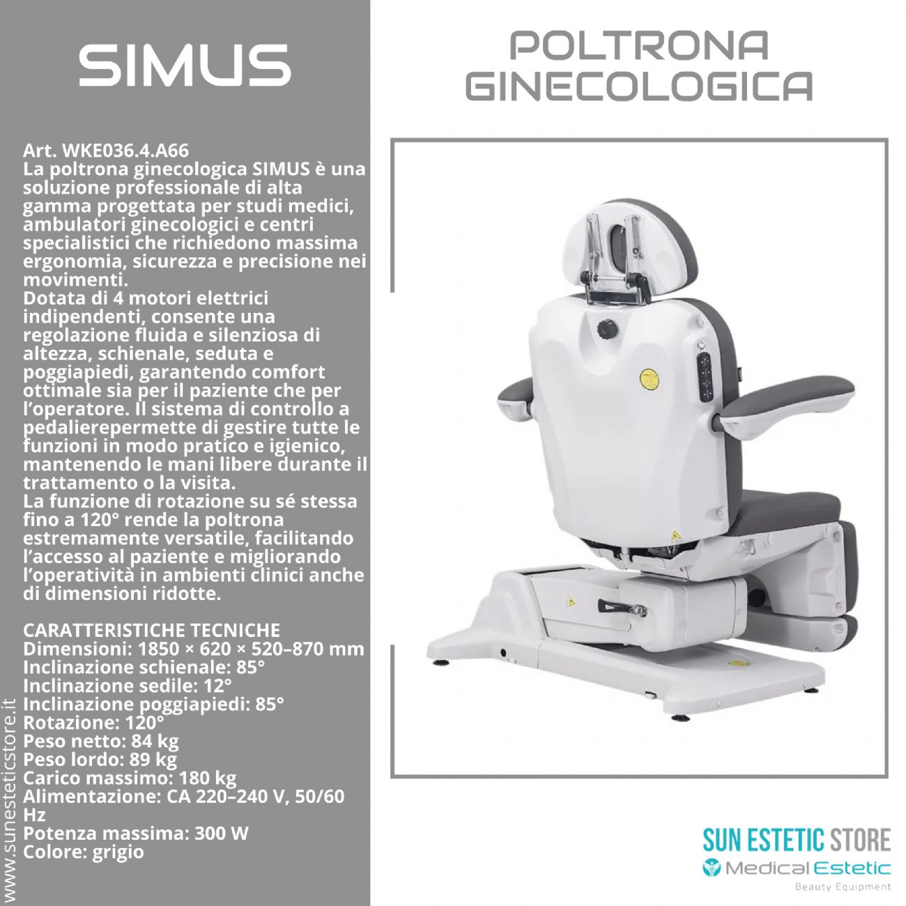 Simus poltrona lettino ginecologica 4 motori