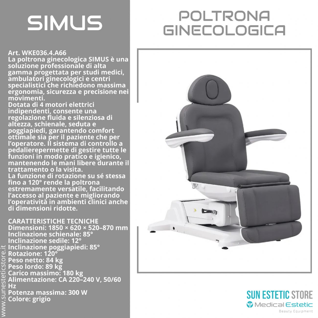 Simus poltrona lettino ginecologica 4 motori