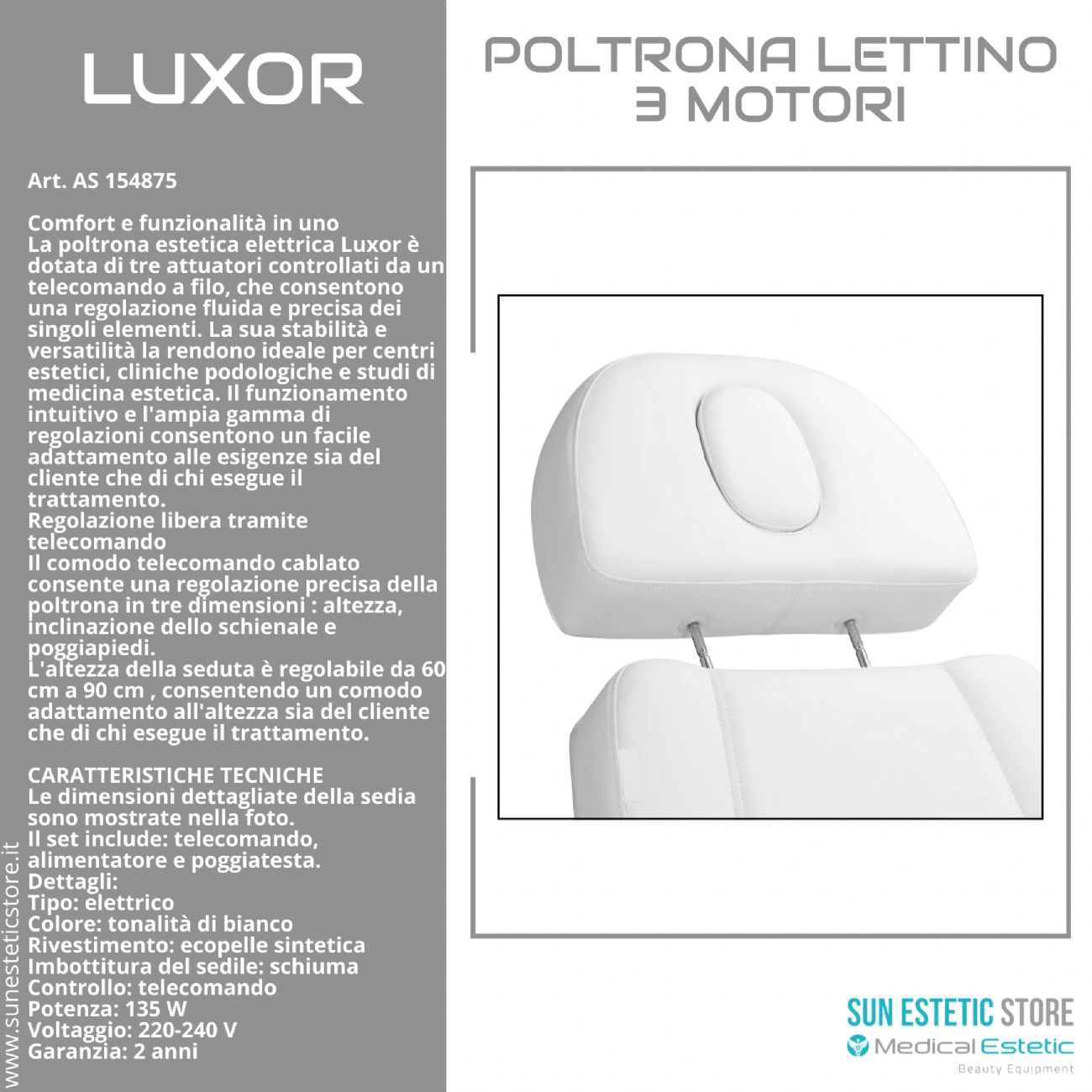 Luxor poltrona lettino estetica 3 motori
