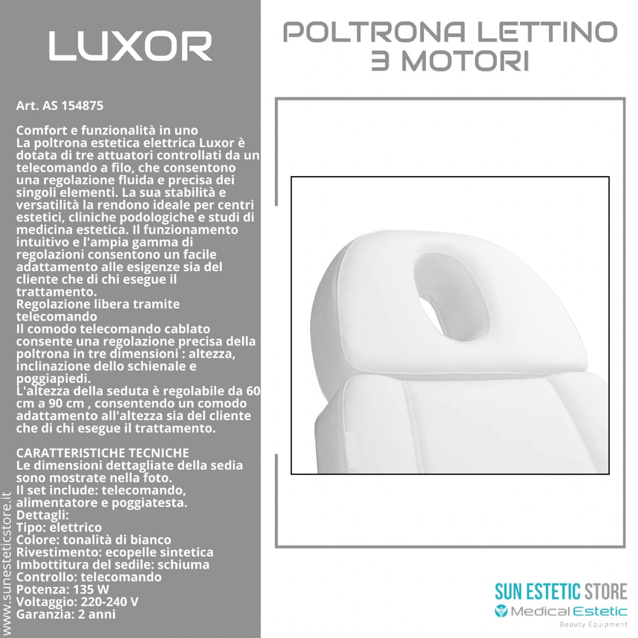 Luxor poltrona lettino estetica 3 motori