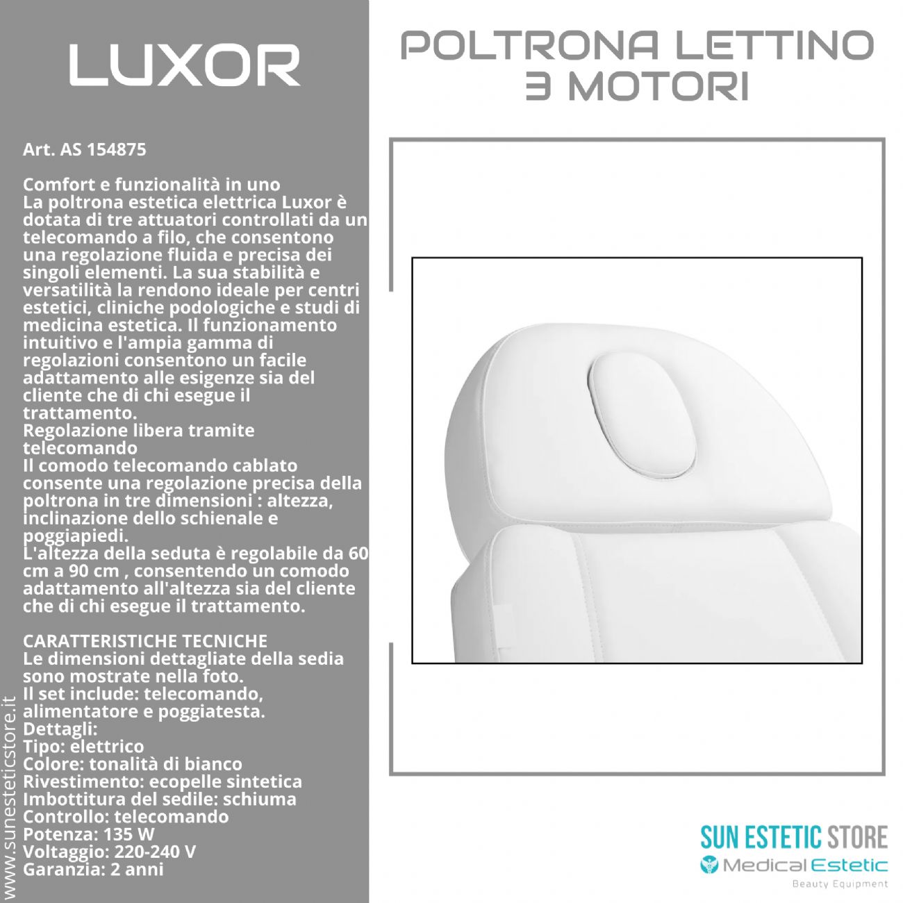Luxor poltrona lettino estetica 3 motori