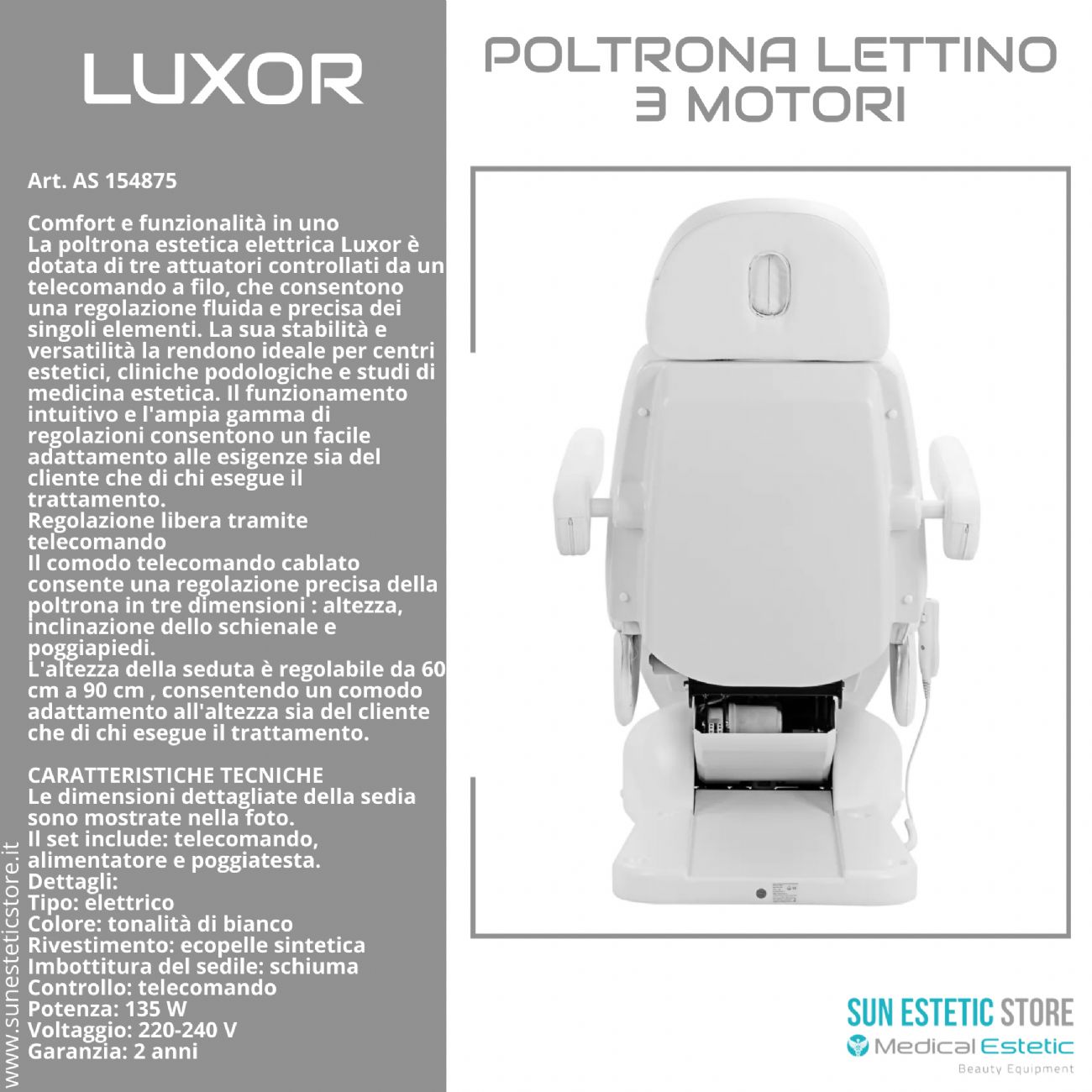 Luxor poltrona lettino estetica 3 motori