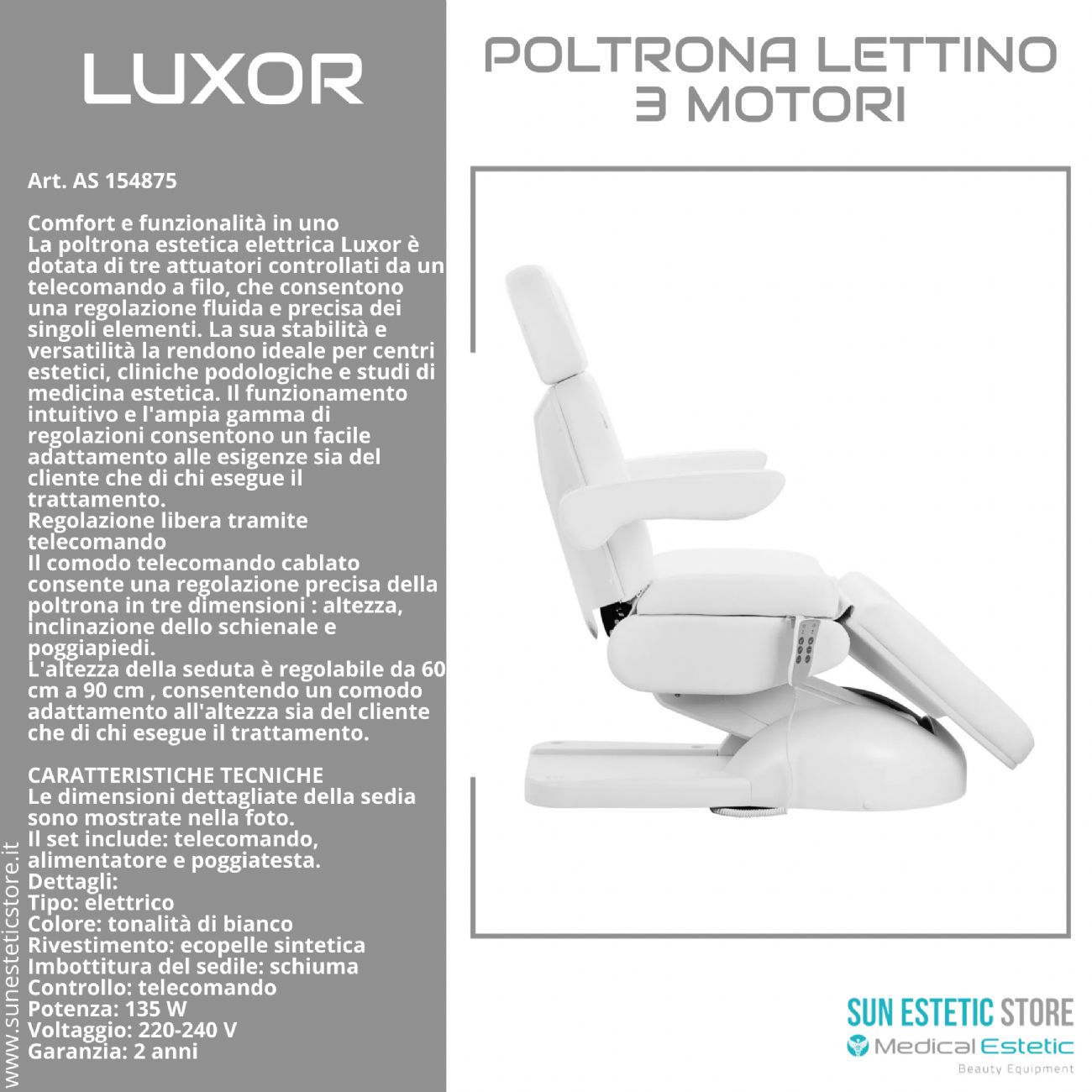 Luxor poltrona lettino estetica 3 motori