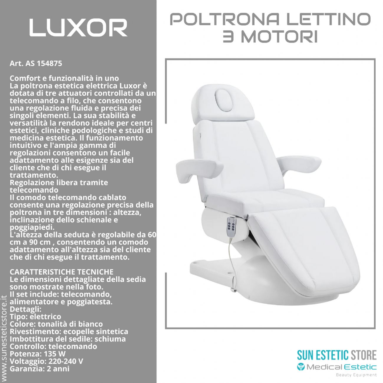 Luxor poltrona lettino estetica 3 motori