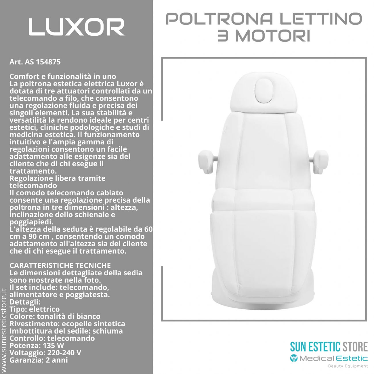 Luxor poltrona lettino estetica 3 motori