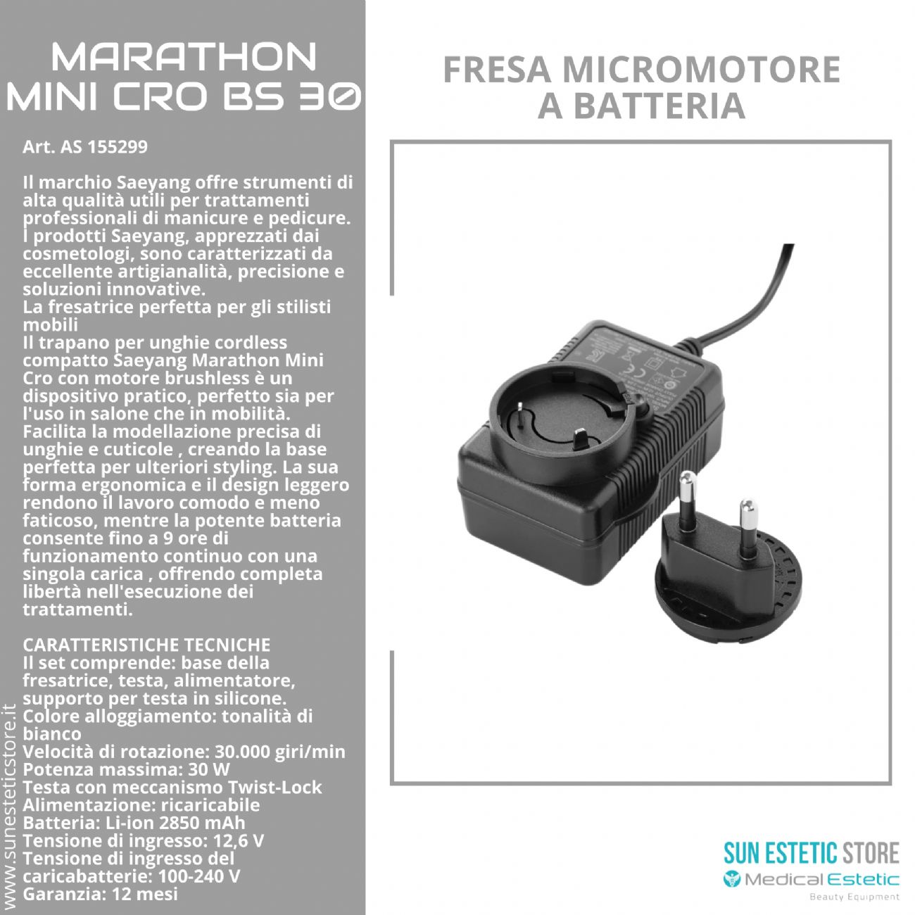 Marathon Mini Cro BS30 fresa micromotore a batteria
