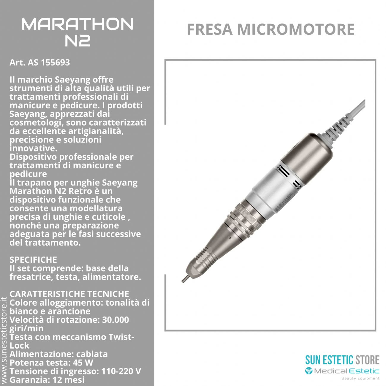 Marathon N2 fresa micromotore manicure nails