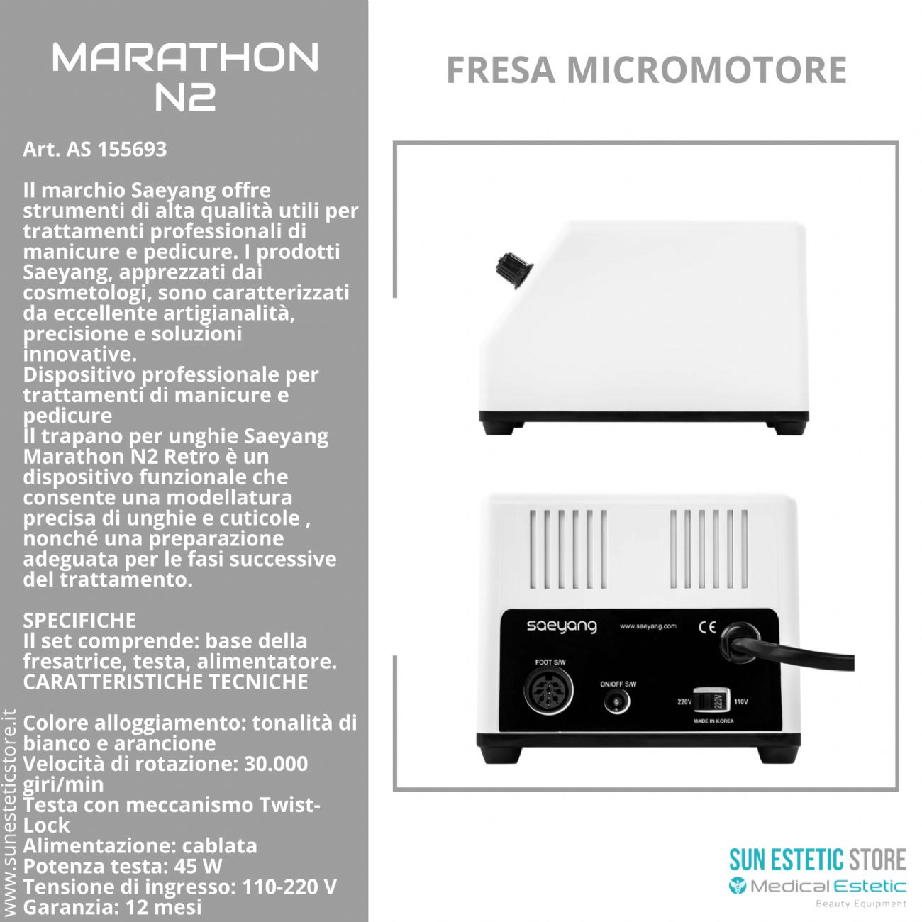 Marathon N2 fresa micromotore manicure nails