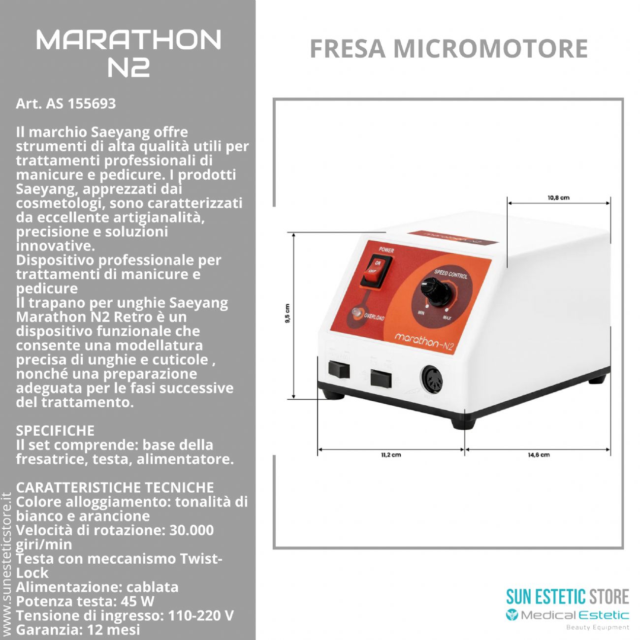 Marathon N2 fresa micromotore manicure nails