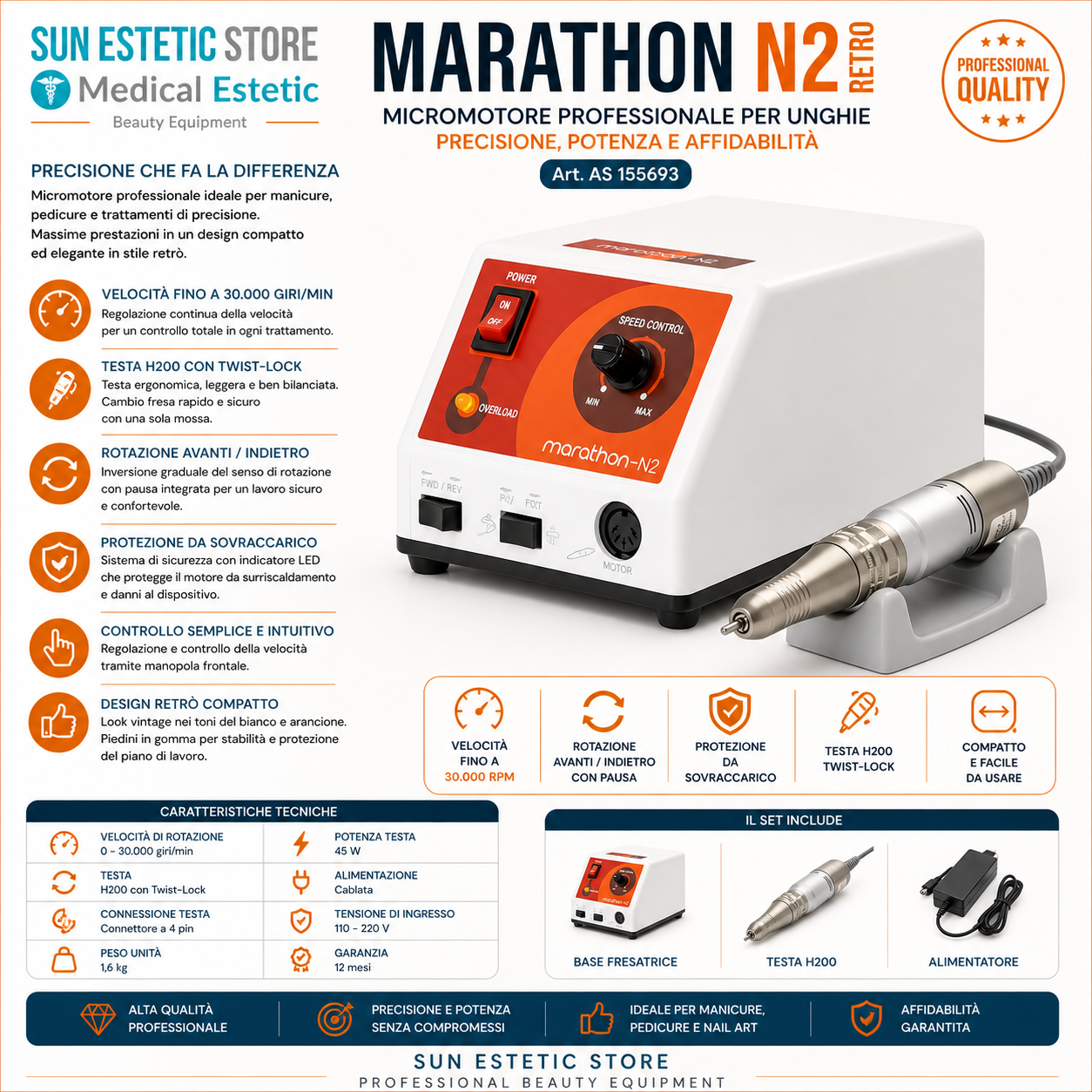 Marathon N2 fresa micromotore manicure nails