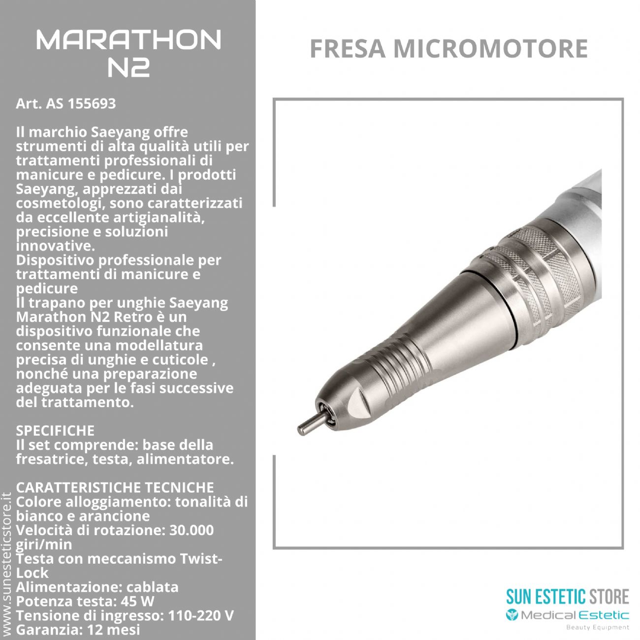 Marathon N2 fresa micromotore manicure nails