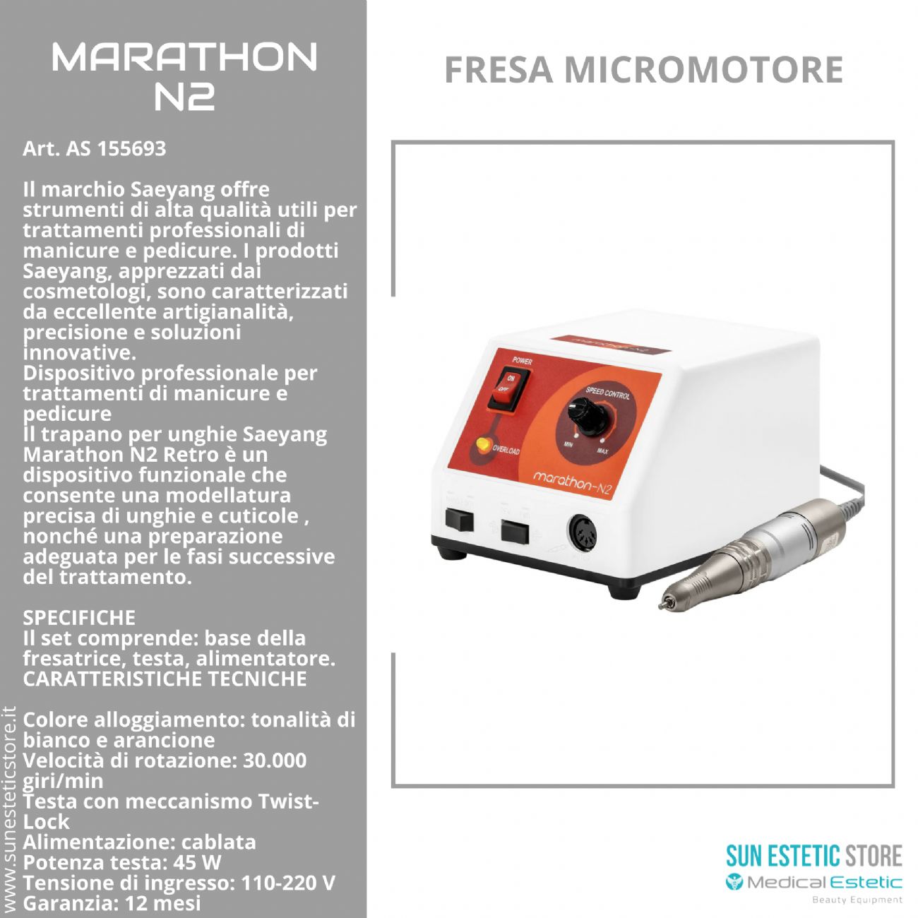 Marathon N2 fresa micromotore manicure nails