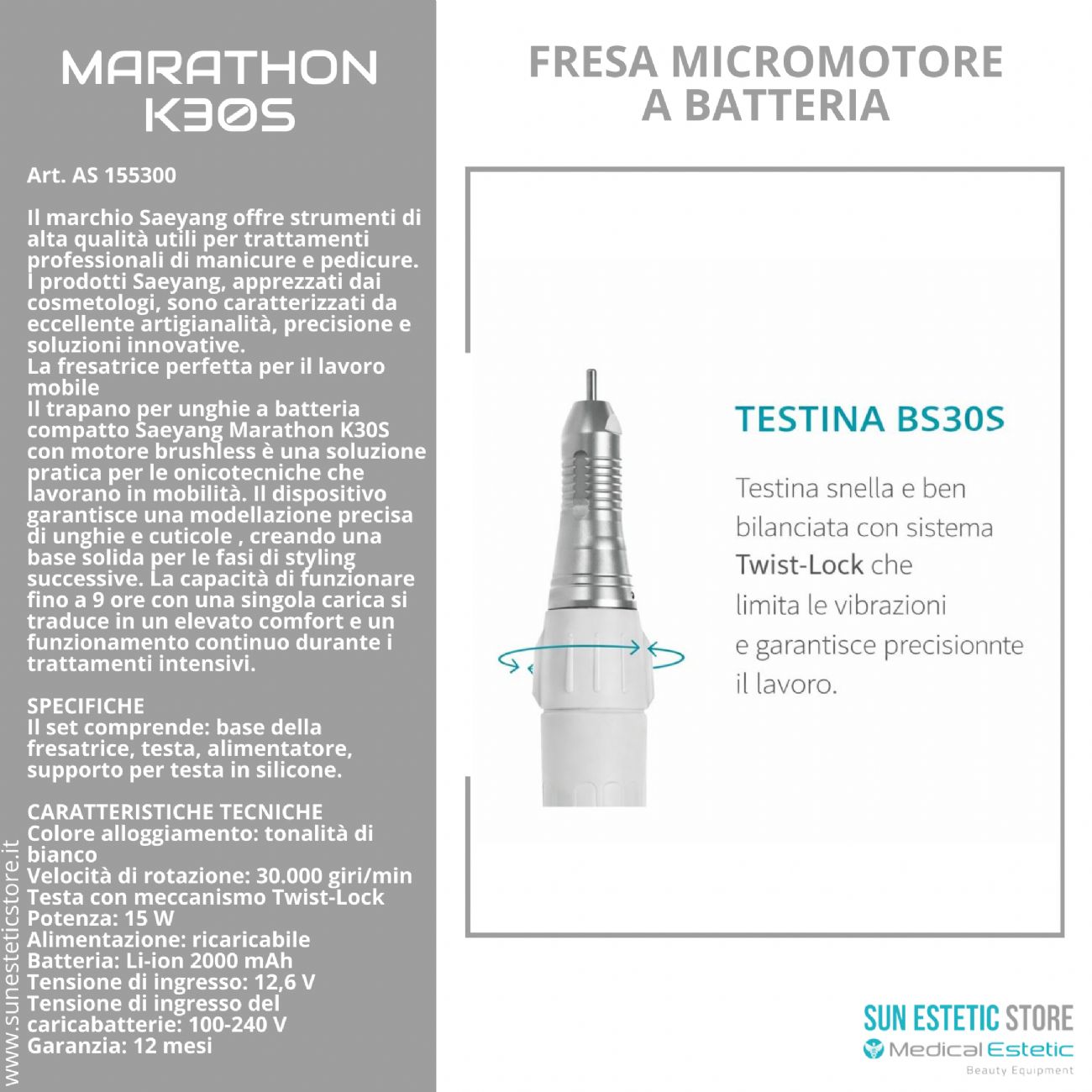 Marathon K30S fresa micromotore nais portatile a batteria