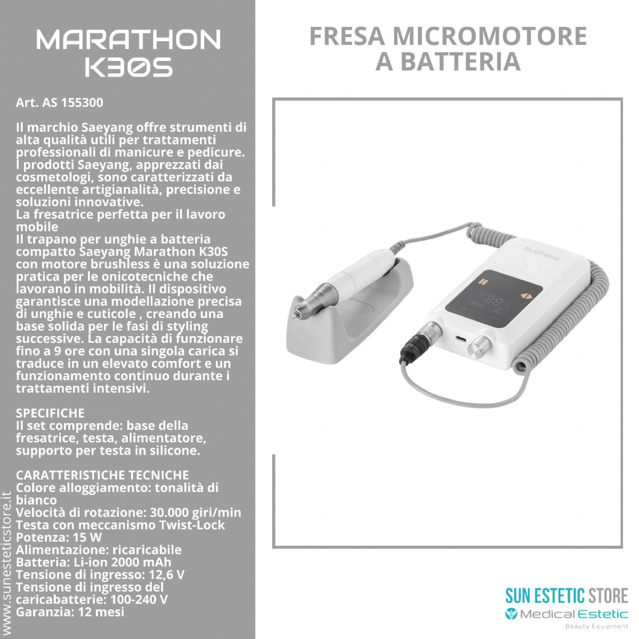 Marathon K30S fresa micromotore nais portatile a batteria