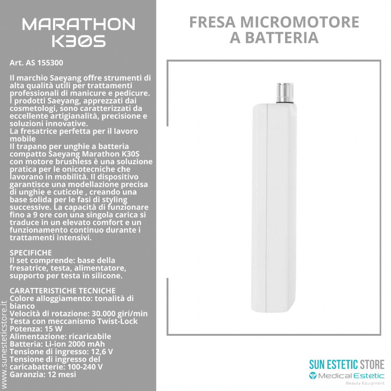 Marathon K30S fresa micromotore nais portatile a batteria