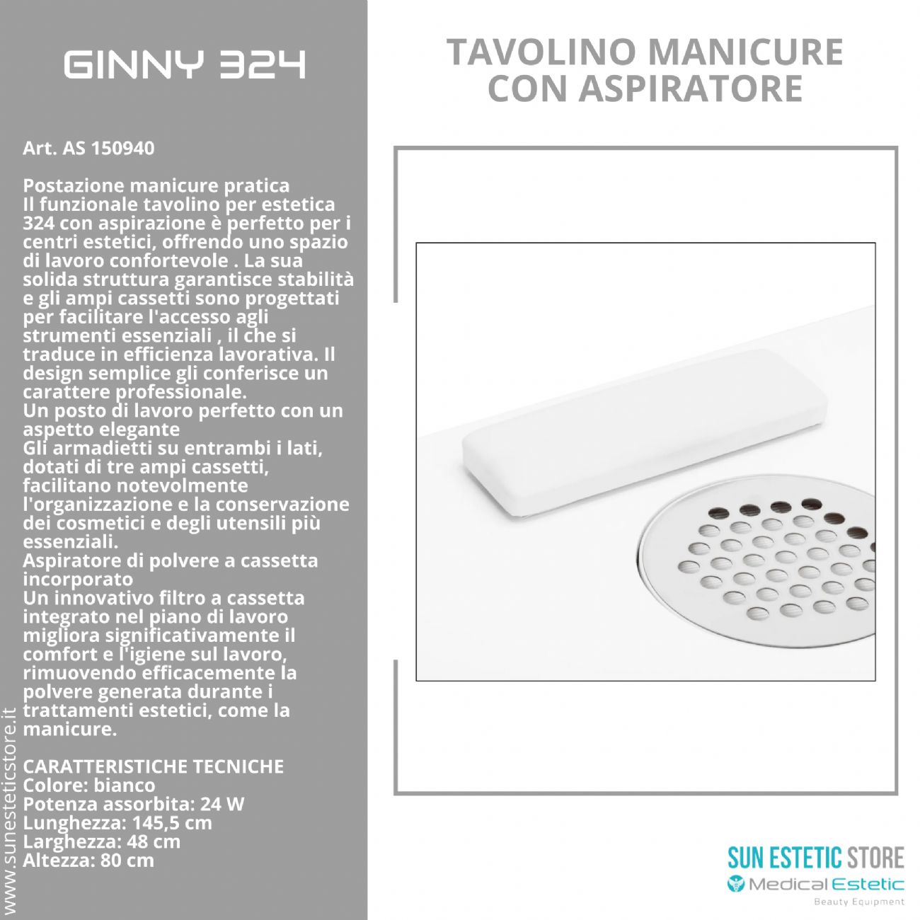 Ginny 324 tavolino manicure con aspiratore