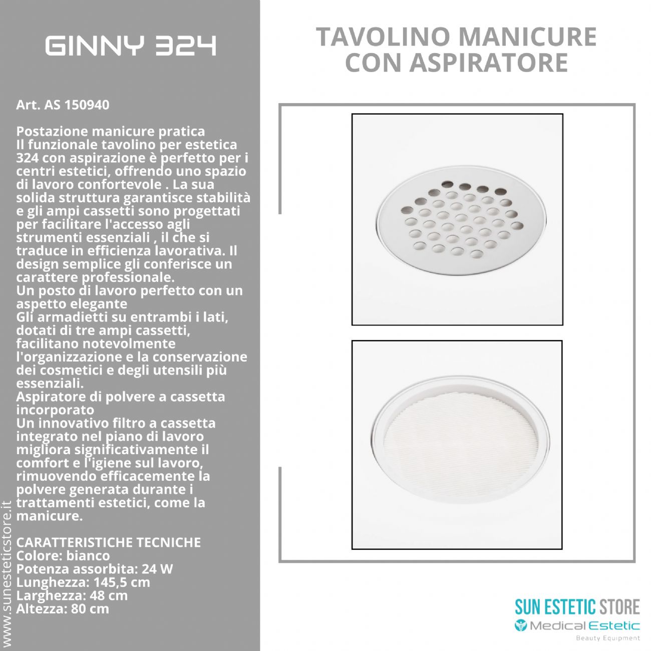 Ginny 324 tavolino manicure con aspiratore