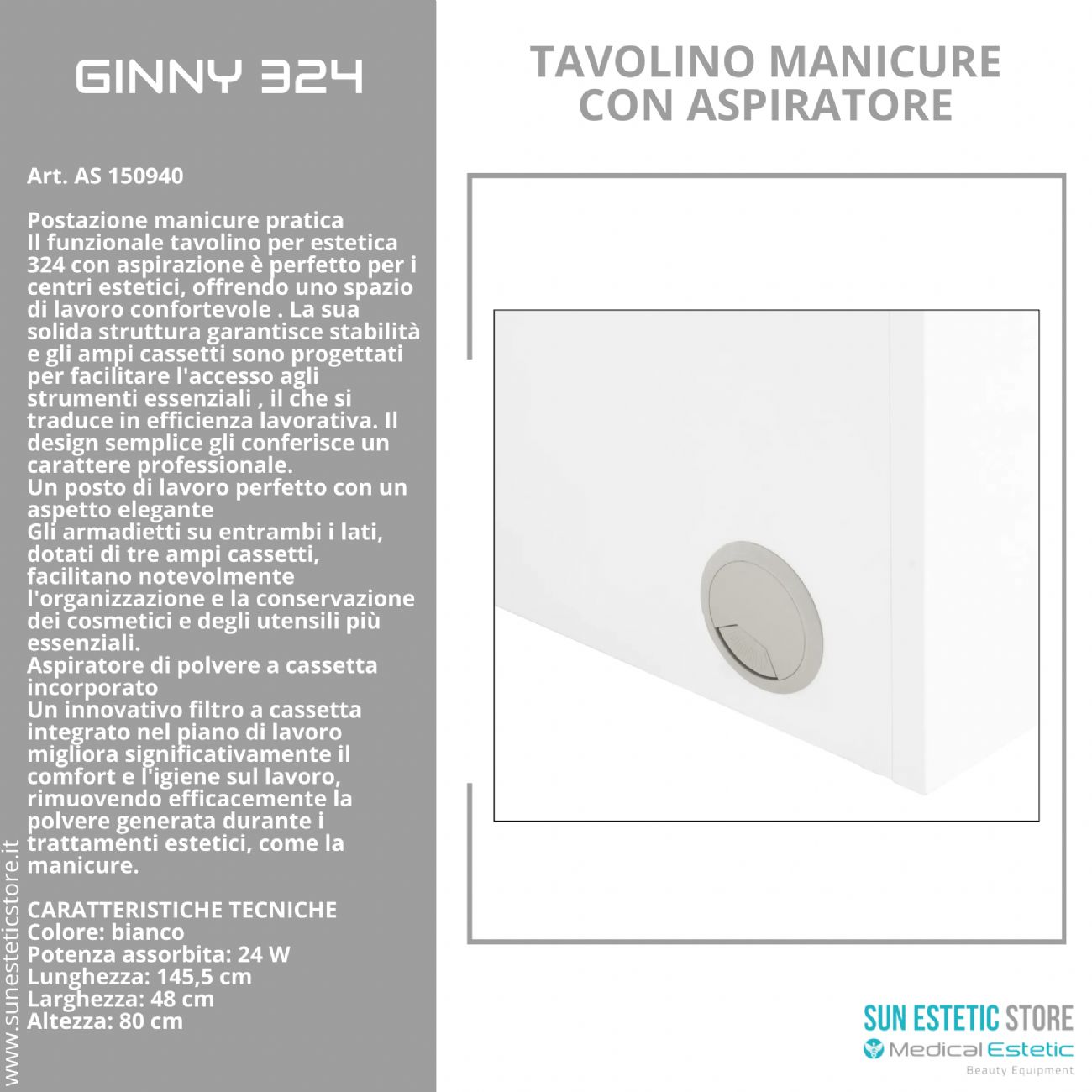 Ginny 324 tavolino manicure con aspiratore